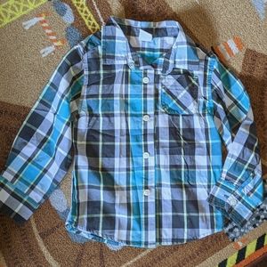 3t blue gray plaid long sleeve button up
